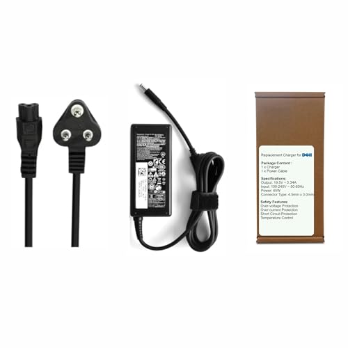 Image of Dell Replacement 45W Adapter 19.5V pin 4.5 mm Charger for Laptops Inspiron Black with Abrale Power Cord