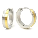 Stainless Steel Curved Face Round Hoop Earrings Half Gold-tone Color 16mm