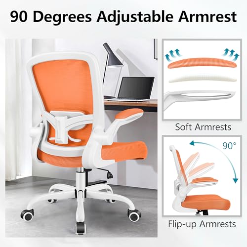 FelixKing Office Chair, Ergonomic Desk Chair Breathable Mesh Chairs Adjustable High Back Lumbar Support Flip-up Armrests, Executive Rolling Swivel Comfy Computer Chairs Home Office Sunset Orange