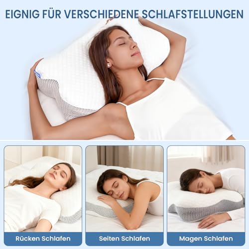 Dozion Nackenkissen Kopfkissen Memory Foam Kissen, Ergonomisches Kopfkissen Seitenschläferkissen,Halswirbelkissen Stützendes Nackenkissen Schlaf Kissen Pillow für Seiten Rücken & Bauchschläfer(1 Pcs)