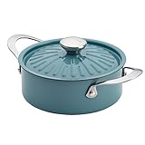 Rachael Ray Cucina Hard Porcelain Enamel Nonstick Covered Round Casserole, 2.5-Quart, Agave Blue