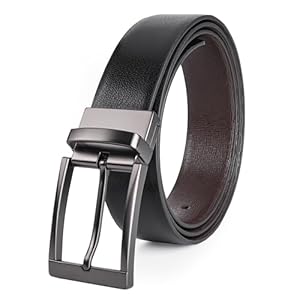 SUNYA Mens Belts Leather, 1.3″ Reversible Leather Belts for Men. Mens Dress Belt Classic Design, Rotative Buckle