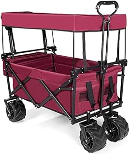 Maxmass Foldable Trolley Cart with Adjustable Handle and Removable Canopy, Garden Wagon Truck (Red)