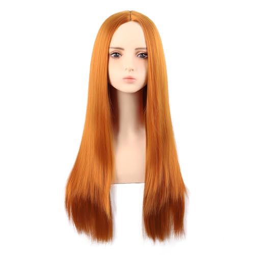 MapofBeauty 28 Inch/70 cm Side Bangs Long Straight Fashion Wig Light Orange