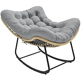 Outsunny Fauteuil à Bascule de Jardin pour Intérieur et Extérieur, Rocking Chair en Résine Tressée avec Coussin Moelleux, Fauteuil Œuf pour Terrasse, Balcon, Chambre, 110 x 87 x 70 cm, Gris