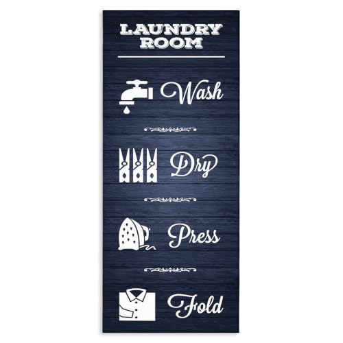 Laundry Room Rules Blue Grain, 13 x 30 Inch Canvas Wall Art