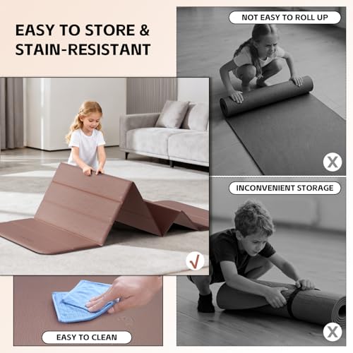 Foldable Yoga Mat Thick,76" x 26" (10mm), SGS Certified TPE, Non-Slip & No Smell, 12-Fold Design for Ultra Portability And Easy Storage | for Yoga, Gym, Pilates, and Home Workouts (Brown) by lvme - Image 2