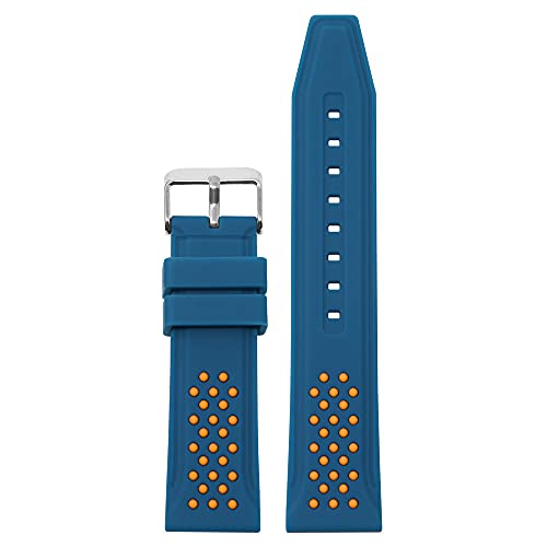 StrapsCo Contrasting Perforated Silicone Rubber Quick Release Watch Band Strap - Blue & Orange - 20mm