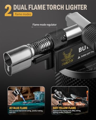 RAVS Butane Torch Lighter, DUAL Flame Mode Kitchen Torch, Refillable Cooking Torch Gun, Creme Brulee Torch Lighter, Blow Torch for Cooking, Welding, Mini Torch Soldering Torch, Butane is Not Included - Image 2