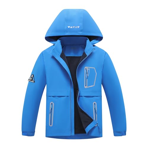 Image of MGEOY Boys Girls Rain Jacket Lightweight Waterproof Hooded Fleece Lined Raincoat Windbreakers for Kids