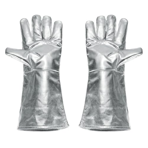 sourcing map 1 paio di guanti da saldatura alluminizzati A333-1 da 40,6 cm, resistenti al calore, a maniche lunghe, per barbecue, barbecue, per saldatura, forno, forno, giardino