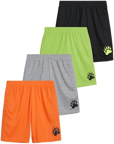 Black Bear Boys' Active Shorts – 4 Pack Performance Dry-Fit Athletic Shorts (Big Boy), Size 16-18, Black/Green/Grey/Orange…