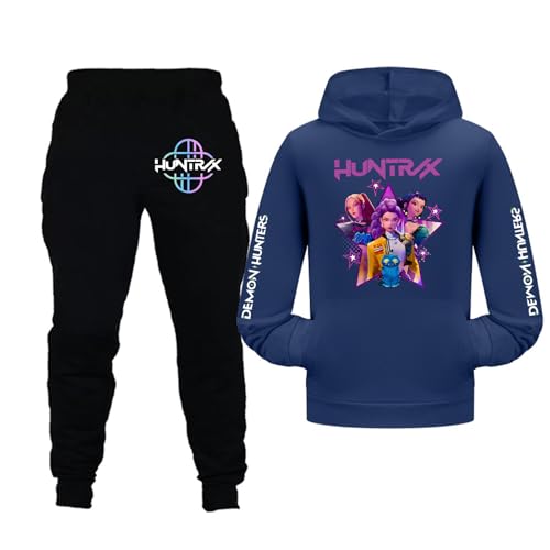 FQZWONG Kpop Girls 2 Piece Outfits Long Sleeve Hooded Sweatshirts and Sweatpants Tracksuits Cute Cartoon Anime Clothing Set