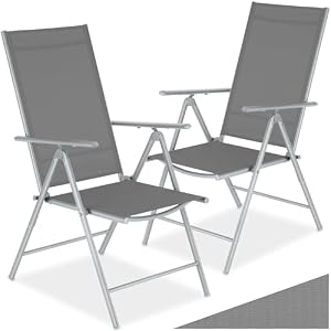 TecTake® 2er Set klappbarer Gartenstuhl, 8-Fach verstellbare Rückenlehne, wetterfest, Textilene, Gartenstuhl klappbar, wetterfester Stuhl, Outdoorstuhl, Verstellbarer Hochlehner - Silber