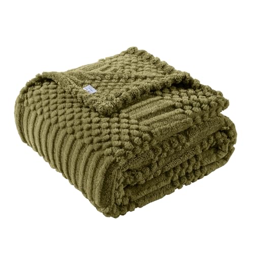 90x90 Inch Green Queen Large Blanket - Soft & Fluffy Fleece, Neutral Tan Color, Cute & Aesthetic, Perfect for Sofa, Couch, Bed, Living Room & Bedroom, All-Season Use, Plush & Cozy Decorative Blanket