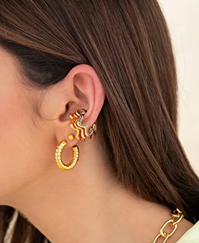 Avemaría Set X3 Ear Cuff 24K Gold Plated Intuition Cuffs Jewelry Non Piercing Earrings Fake Piercings Ring Earring For Women Girls Clip On Cartilage Colombian Design #TOP2