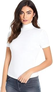 بلوزة باكمام قصيرة ورقبة عالية من انكوتون، لون ابيض، مقاس XL