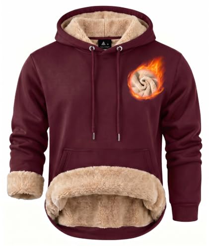 ZITY Men's Sherpa Lined Hoodie Sweatshirts Heavy Pullover Kangaroo Pocket Winter Windproof Warm Fleece Hoodie Athletic