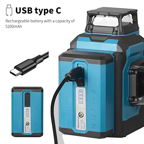 Takamine 3x360° 12 Lines Self Leveling Green Laser Level, 3D Cross Line for Construction/Picture Hanging with Removable Li-ion Battery, Remote Controller, Magnetic Rotating Stand and Hard Case - Thumbnail 5