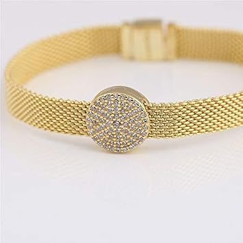 Calvas New R Series 925 Sterling Silver Gold Original Charm reflexions Dazzling Elegance Clip Charm for Womens Woven Chain