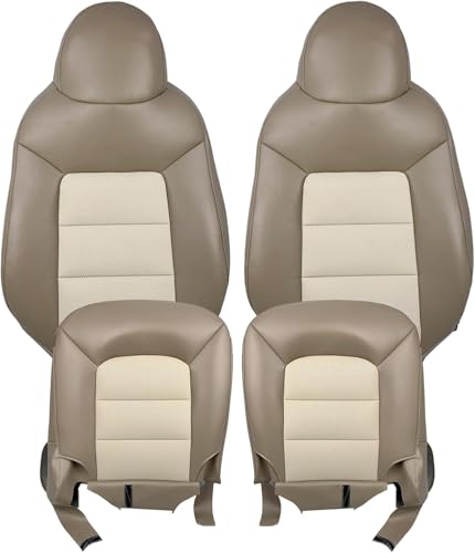 HLUCHY 4PCS Front Perforated Faux Leather Seat Cover Tan Driver & Passenger Bottom & Lean Back Compatible with Expedition Eddie Bauer 2003 2004 2005 2006