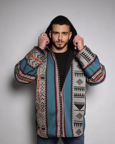 Sadu Jacket for Men & Women Handwoven Jordanian Heritage Design Unisex Wool Cotton Blend Fabric, Lightweight, Comfortable, Full Zipper Cultural Fashion and Unique Traditional Padded & Hooded 2XL Size3