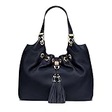 Michael Kors Camden Leather Large Drawstring Shoulder Tote Navy