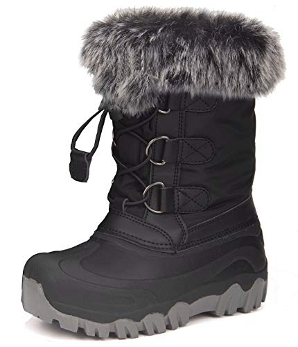 HugRain Warm Winter Snow Boots with Fur Lined Faux for Toddler Kids