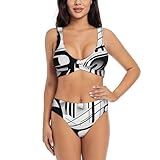 Assorti : ensemble de bikini deux pièces à rayures pour femme qui accentue vos courbes féminines et vous rend mince et coquine. Associé à une planche de surf, c'est un excellent maillot de bain.