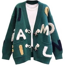 FindThy Womens Kawaii Alpha Embroidered Cardigan Long Sleeve V Neck Button Up Sweater Tops