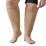 Plus Size Compression Sock For Women: Men Graduated Wide Calf Compression Stockings for Support Flight Travel Running Pregnancy Sports Edema Nurses Seniors Athletic Socks 20-30 mmHg Beige 3XL 1Pairs