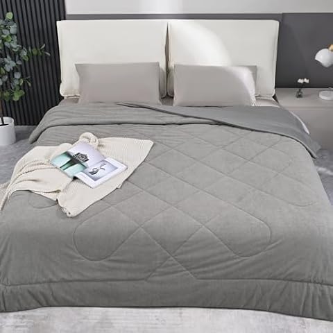 Alpaca Velvet Queen Size Comforter, Reversible Grey Comforter for All Seasons, Unique Row Seam Design Quilt, Breathable and Skin-Friendly, Soft Cozy Luxury Warm Bedding - 90"X90" Cover