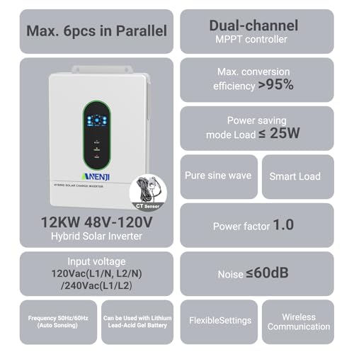 Image of 12000W Hybrid Solar Inverter 48V Split Phase 120V /240V, 200A Dual MPPT Controller 500V Input, Pure Sine Wave Off Grid Inverter Charger with WiFi & BMS Support, Parallel up to 6 Units-UL Certification