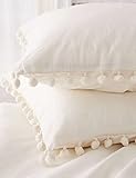 Pom-Fringe Sham Set Cotton Pillow Covers,18.9in x29.1in,Set of 2