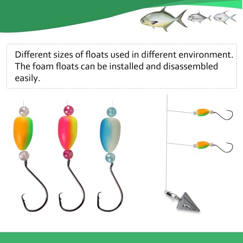 Dovesun 54PCS Pompano Rig Floats for Surf Fishing Foam Bobbers for Fishing Fly Fishing Bobbers Floats Bright Color Bullet Shape with Tackle Box