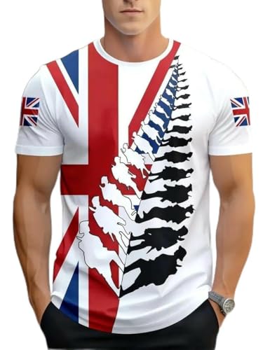 Erngrmzcn Mens Graphic T-Shirt with UK Flag Design Slim Fit Casual Short Sleeve Tee for Everyday Wear(3XL White)