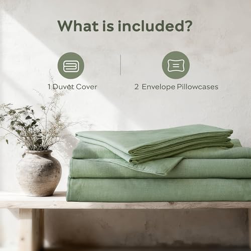 JELLYMONI Washed Cotton Duvet Cover Full Size, Super Soft & Breathable Bedding Comforter Cover with Zipper, for Modern Home, Guest Room, and Everyday Use,Sage Green 1 Duvet Cover & 2 Pillowcases by JELLYMONI - Image 9