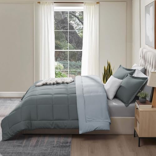Image of FURBO Microfiber Reversible Comforter Set | Soft 200 GSM Lightweight All Season Quilt Blanket for Double Bed | Ash Grey & Pearl Grey (Without Pillow Covers)