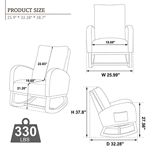 Rocking Chair Nursery Glider Rocker Chair High Backrest Upholstered Velvet Accent Armchair With Side Pocket For Living Room Bedroom Office (Cream) #TOP1