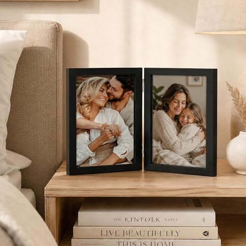 AEVETE 5x7 Picture Frames Double Hinged Wood Folding Photo Frames Black by AEVETE - Image 4