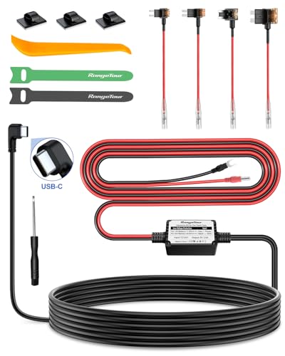 Range Tour Dash Cam Hardwire Kit, USB-C Port 4m Hard Wiring Kit for Car Cam Car Charger Power Cord 12V/24V to 5V 2.5A Charger Cable with 4 Power Adapters 3 Fuses for Dashcam