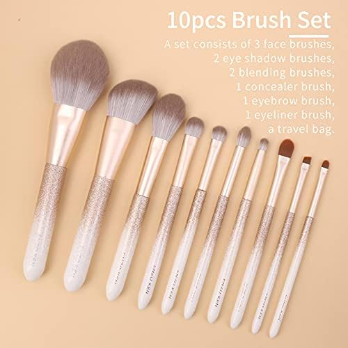 ENZO KEN Natural Hair Makeup Brush Set Professional, Fox Hair Makeup Brushes Set with Case, Glitter Make up Brushes Set Professional, Natural Makeup Brushes, Natural Bristle Makeup Brush - ORRA, White — view 6