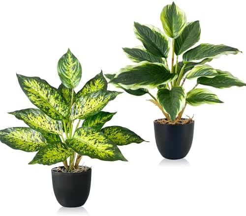 SHEPIN 2 Stück Kunstpflanze Wie Echt, Künstliche Pflanzen im Topf Zimmerpflanzen, 37cm Kunstpflanzen Dekopflanze Fake Plant Plastik Pflanze für Badezimmer Büro Küche Badezimmer Dek