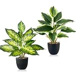 2 Stück Kunstpflanze Wie Echt, Künstliche Pflanzen im Topf Zimmerpflanzen, 37cm Kunstpflanzen Dekopflanze Fake Plant Plastik Pflanze für Badezimmer Büro Küche Badezimmer Dekoration