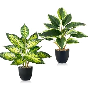 2 Stück Kunstpflanze Wie Echt, Künstliche Pflanzen im Topf Zimmerpflanzen, 37cm Kunstpflanzen Dekopflanze Fake Plant Plastik Pflanze für Badezimmer Büro Küche Badezimmer Dekoration