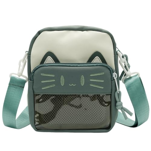 Bonita bolsa cruzada Kawaii Ita con inserto y accesorios, 4 pines, pequeño bolso de gato para teléfono, Verde