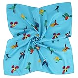 GERINLY Hummingbird Neck Scarf, Women Cute Head Scarf Small, Lovely Silk Purse Scarf Bird Pattern, Animal Print Headband (Blue)