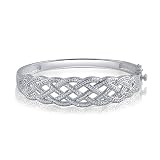 DiamondMuse Diamond Accent, Flashed White Gold Plated on Brass Diamond Accent Double Criss Cross Ban