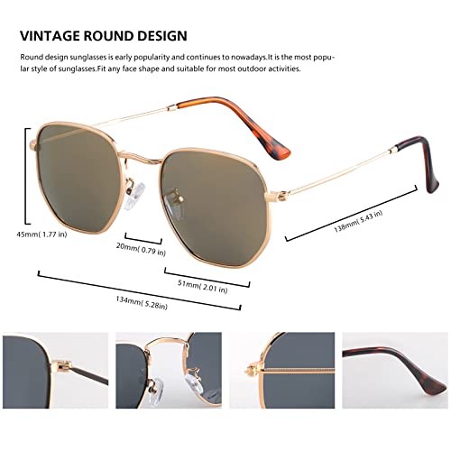 Image of Hipster Hexagonal Polarized Sunglasses Men Women Geometric Square Small Vintage Metal Frame Retro Shade Glasses