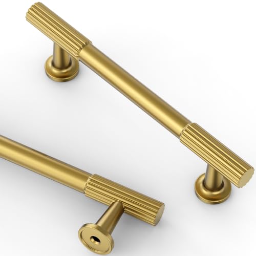 Asidrama 10 Pack 3.75 inch Vibrant Brushed Moderne Brass Cabinet Pulls